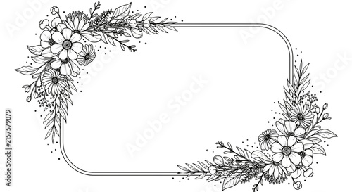 Hand drawn floral frame border with botanical illustration for design