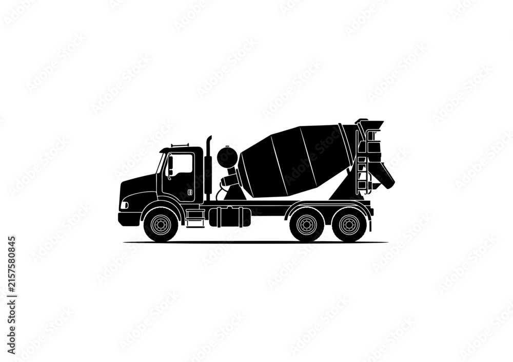 Fototapeta premium Cement mixer truck side view silhouette