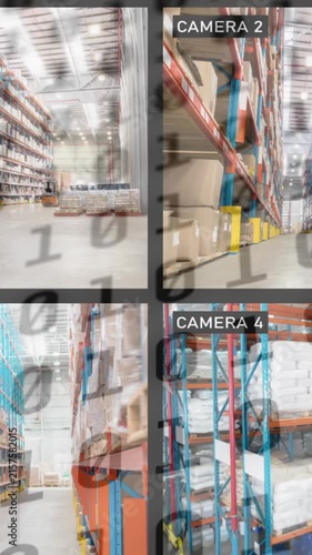 Animation of binary coding over empty warehouse