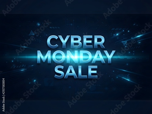 Cyber monday sale announcement with a vibrant blue and dark background effect