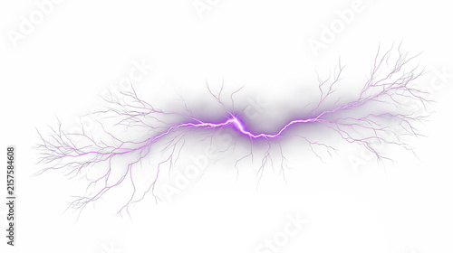 Purple Violet Lightning Bolt Horizontal Streak Isolated on Transparent Background, Glowing Electric Effect