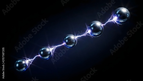 Conductive nodes linked by blue plasma arcs in high-tech lab – Suitable for smart energy, high voltage, or futuristic technology.
