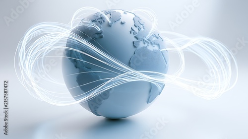 Global investment flow visualization, glowing lines connecting international financial hubs around a realistic world globe, premium business concept