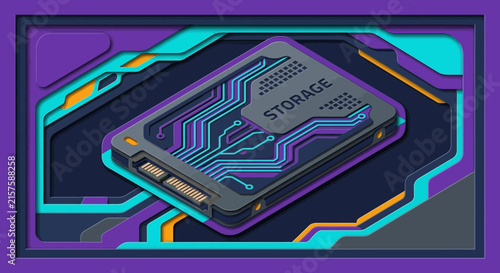 Futuristic SSD Storage Drive with Circuitry Illustration