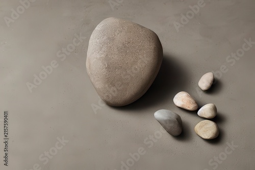 Natural linen and river stones on a clean matte background