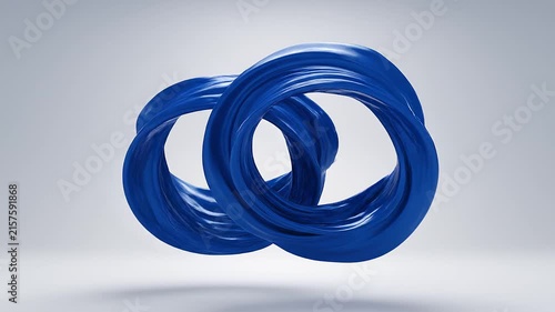 Abstract 3D Render of Interlocking Blue Glossy Liquid Loops on White Background