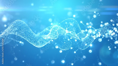 Abstract Digital Wave Flow Composed of Glowing Particles and Scientific Molecule Structures