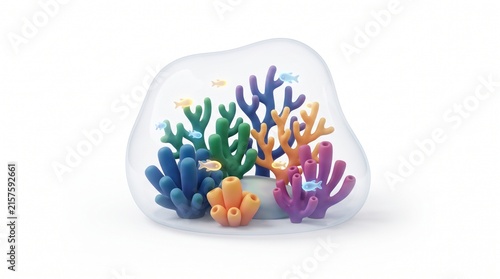 Colorful Coral Reef Ecosystem Inside a Translucent Dome – 3D Aquatic Nature Illustration