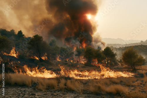Generative AI - Severe wildfires in forests in Europe, Mediterranean landscape