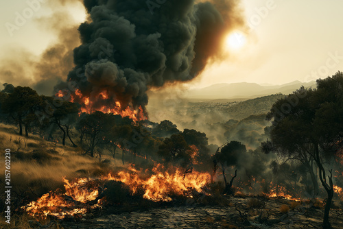 Generative AI - Severe wildfires in forests in Europe, Mediterranean landscape
