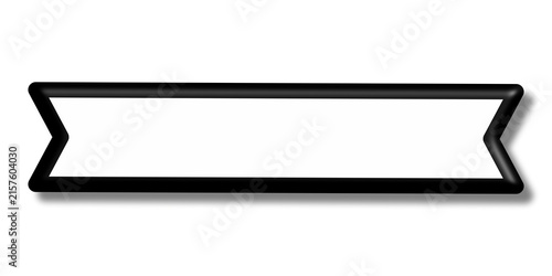 Simple blank horizontal ribbon banner with black border and subtle drop shadow for web design and text placement transparent background