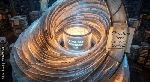 Knowledge Continuum Hub Vortex Constructed from Layered Archives and Paper Scrolls