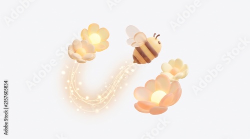 Pollination light trail path artistic illustration white background