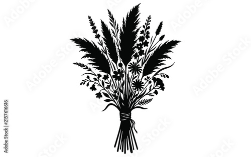 Vintage floral bouquet, retro wildflowers, botanical illustration, old-fashioned silhouette, classic botanical art isolated on White Background