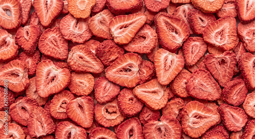 Freeze Dried Strawberry Slices with Crisp Red Fruit Texture and Natural Berry Detail
