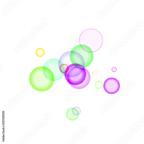 Scattered arrangement of vibrant, colorful circles and spheres in neon green, pink, yellow, and blue, abstract digital dark background, representing playful energy, digital and
