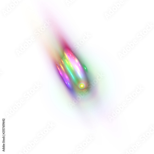 Soft, ethereal abstract light form with blended rainbow colors of purple, blue, green, and yellow, creating a smooth, glowing, and dreamlike visual effect