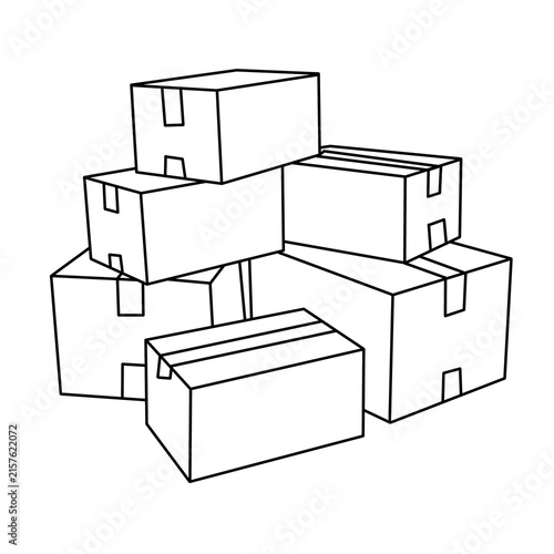 Cardboard boxes with taping stack line art vector illustration
