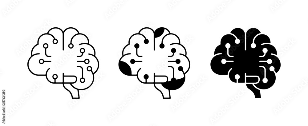 Obraz premium Digital Brain Icons, Neural Network Concepts, Artificial Intelligence Graphics