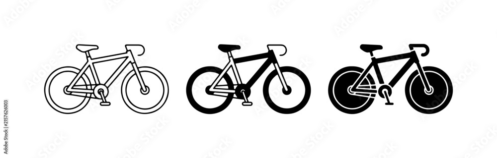Obraz premium Bicycle Icons Set, Black and White Line Art, Silhouette Vector Graphics for Transport and Sport