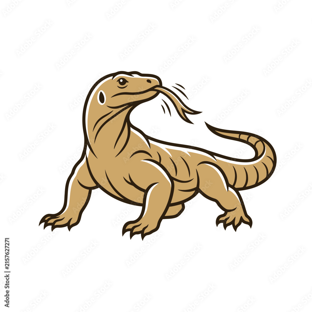 Obraz premium Cartoon illustration of a lizard with a long tongue.