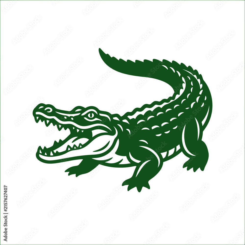 Fototapeta premium Green alligator illustration with open mouth and detailed scales