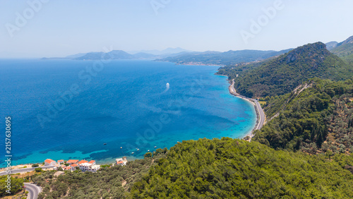 Obraz na płótnie Aerial view of the coastline of Samos island and the Aegean sea, Greece