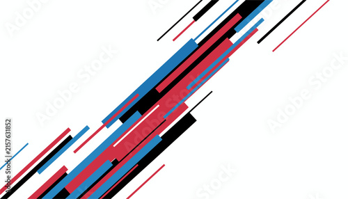 Abstract modern background composition featuring dynamic diagonal stripes in blue, red, black, and white colors.