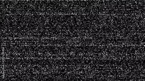 no signal old vintage on TV screen. Old TV screen noise glitch effect. Static white noise distortion on black background with VHS tape overlay and analog no-signal texture in 4K resolution.