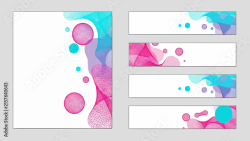 Abstract Geometric Banner Set with Fluid Shapes and Colorful Bubbles