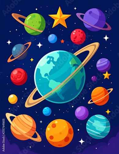 Colorful planet Earth with cosmic space elements and stars.