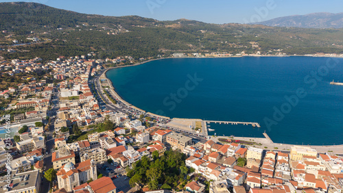 Bild auf Leinwand Drone photo of Samos town, Greece