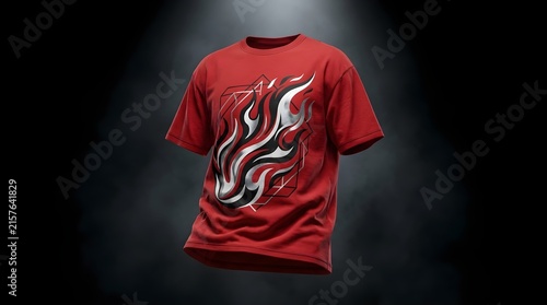 Red  T Shirt with Modern Abstract Flame Graphic Design