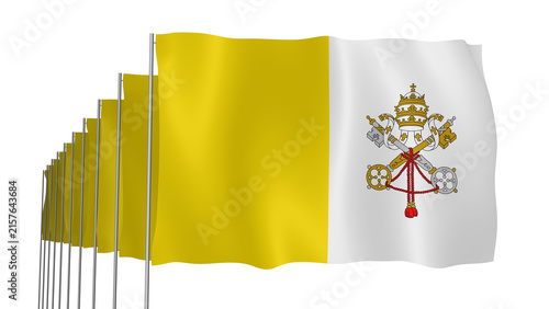 Multiple Vatican City Transparent Flags Waving on Blue Sky Background