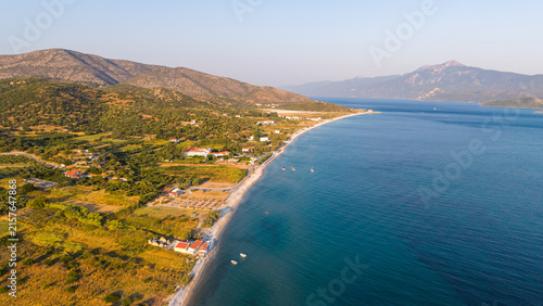 Bild auf Leinwand Aerial view of Samos island coastline, Greece with Turkey in the background