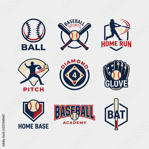 Baseball sports team logo badge set with baseball
