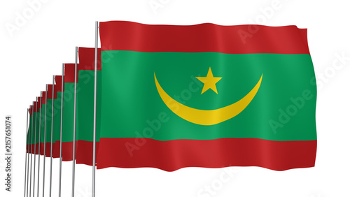 Multiple Mauritania Transparent Flags Waving on Blue Sky Background