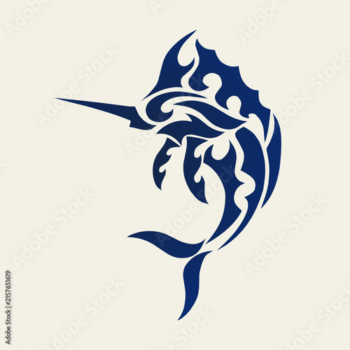 Tribal Marlin Silhouette Illustration for Sport Fishing Logo