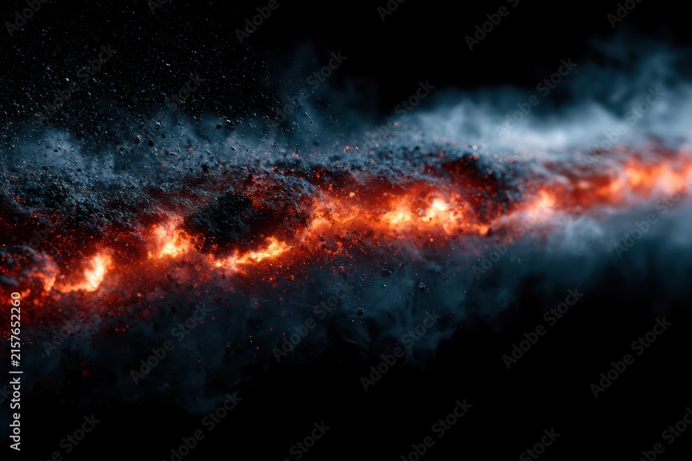 Fototapeta premium Hot fiery ground cracks with ash overlay