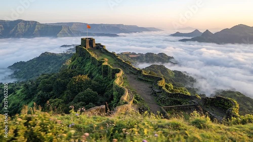 Timelapse of cloud inversion at Pratapgad Fort, one of the twelve forts of Maratha Military Landscapes of India, UNESCO World Heritage Site.