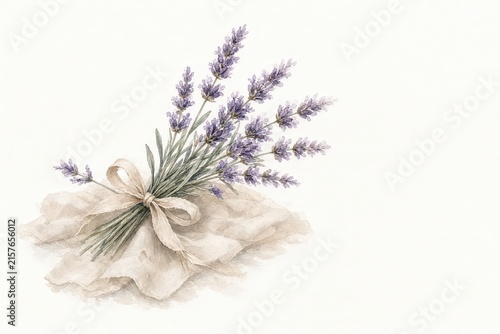 This elegant bunch of lavender flowers sits atop a soft cloth napkin