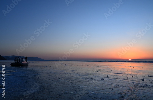 Obraz na plátně A hovercraft on Lake Baikal in the early winter morning