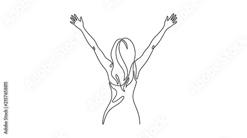 Foto Woman Celebrating with Arms Raised in Joyful Victory Pose