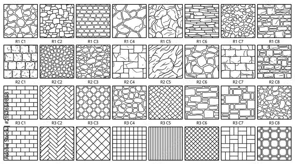 Fototapeta premium Collection of geometric pattern designs for architectural and decorative use.
