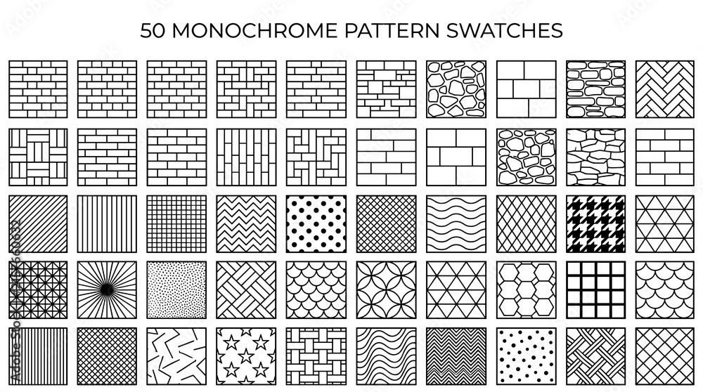 Fototapeta premium Monochrome Pattern Swatches Collection.