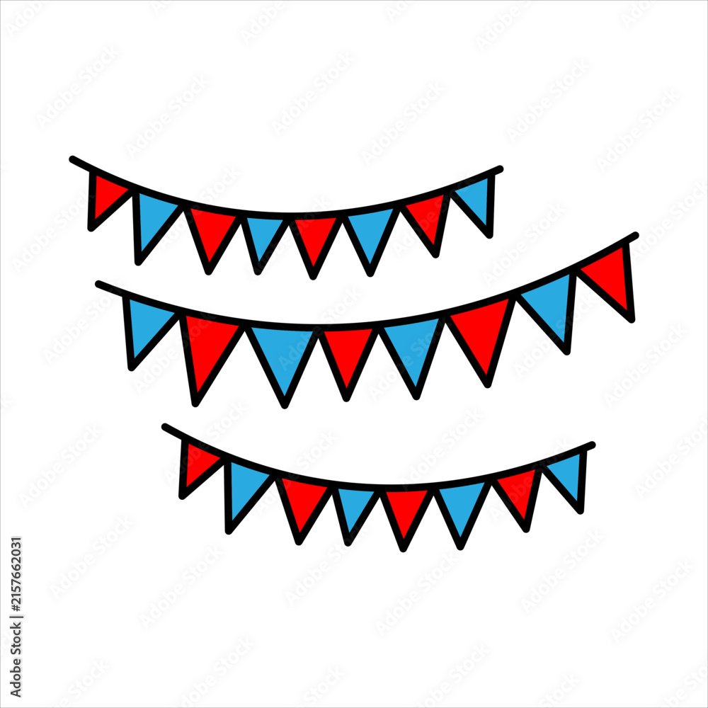 Obraz premium Three rows of triangular bunting flags representing celebrations, parties, festivals, birthdays, weddings, events, and decorative occasions.