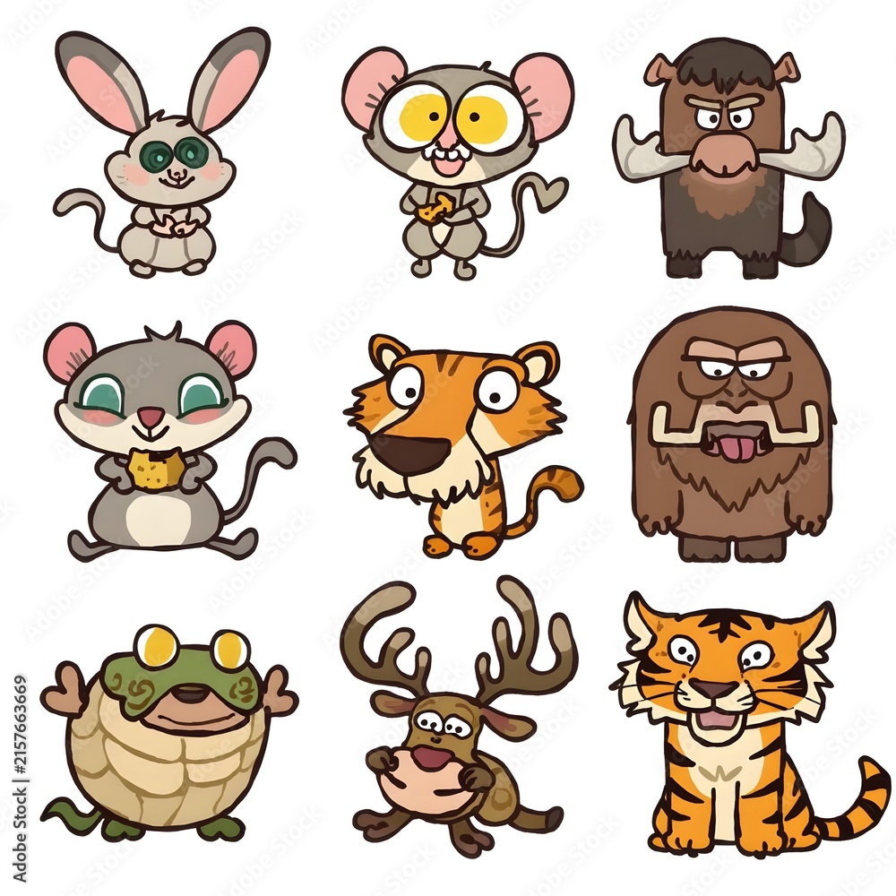 Obraz premium Set of cute cartoon animal characters.