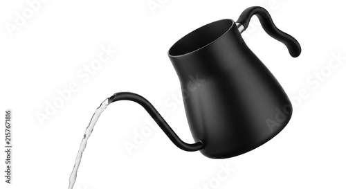 Black gooseneck kettle pouring hot water isolated on transparent background design.