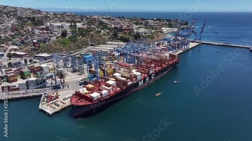 Aerial view of container terminal operations at the Valparaíso Port in Chile, South America