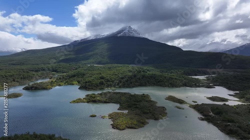 Aerial view of the natural scenery of Ushuaia, Tierra del Fuego National Park, Argentina